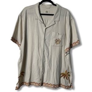 Marine Layer Men’s Stretch Selvage Embroidered Resort Camp Shirt Ivory Mens XXL